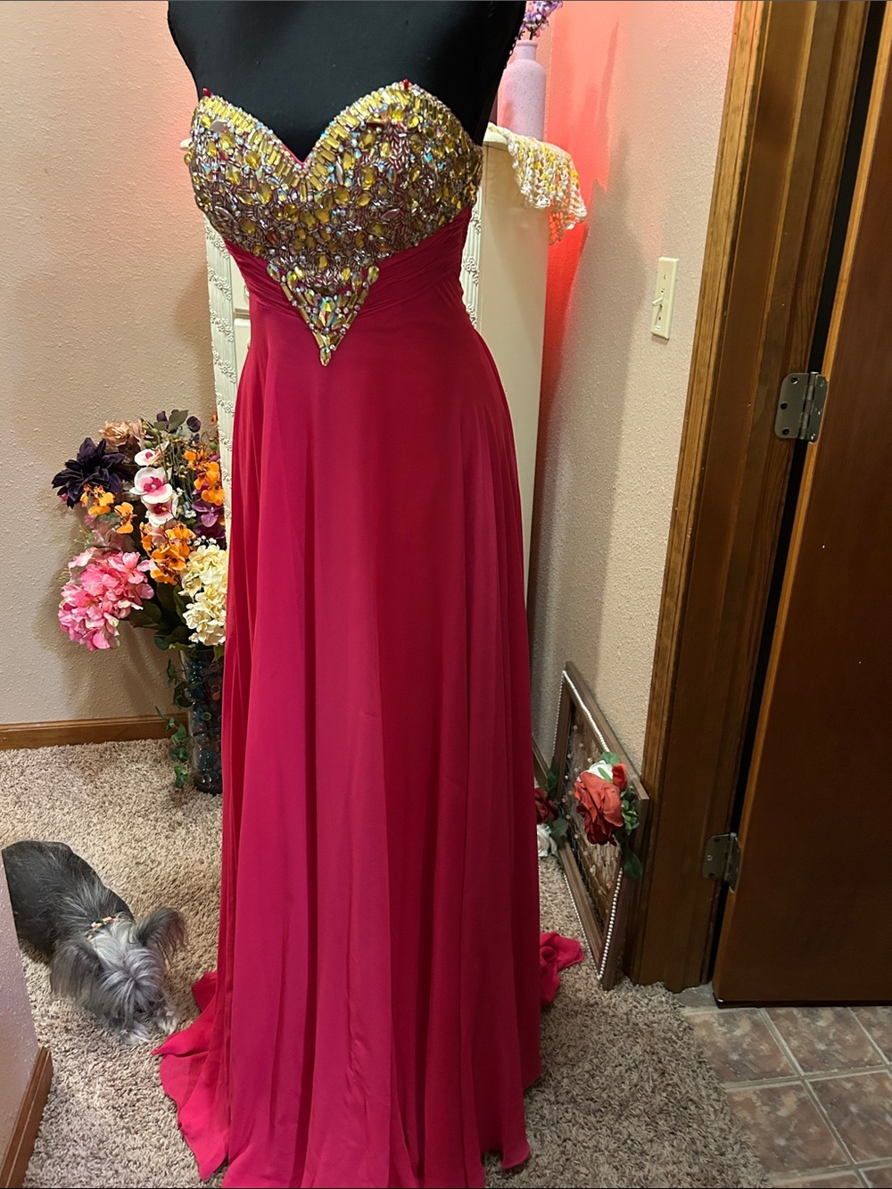 Lucy Strapless Beaded Pink Evening Gown